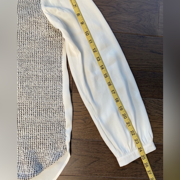 LOFT Cream/Gray Tweed Front Mixed Media Long Sleeve Back Zip Blouse Size XL - Picture 12 of 12